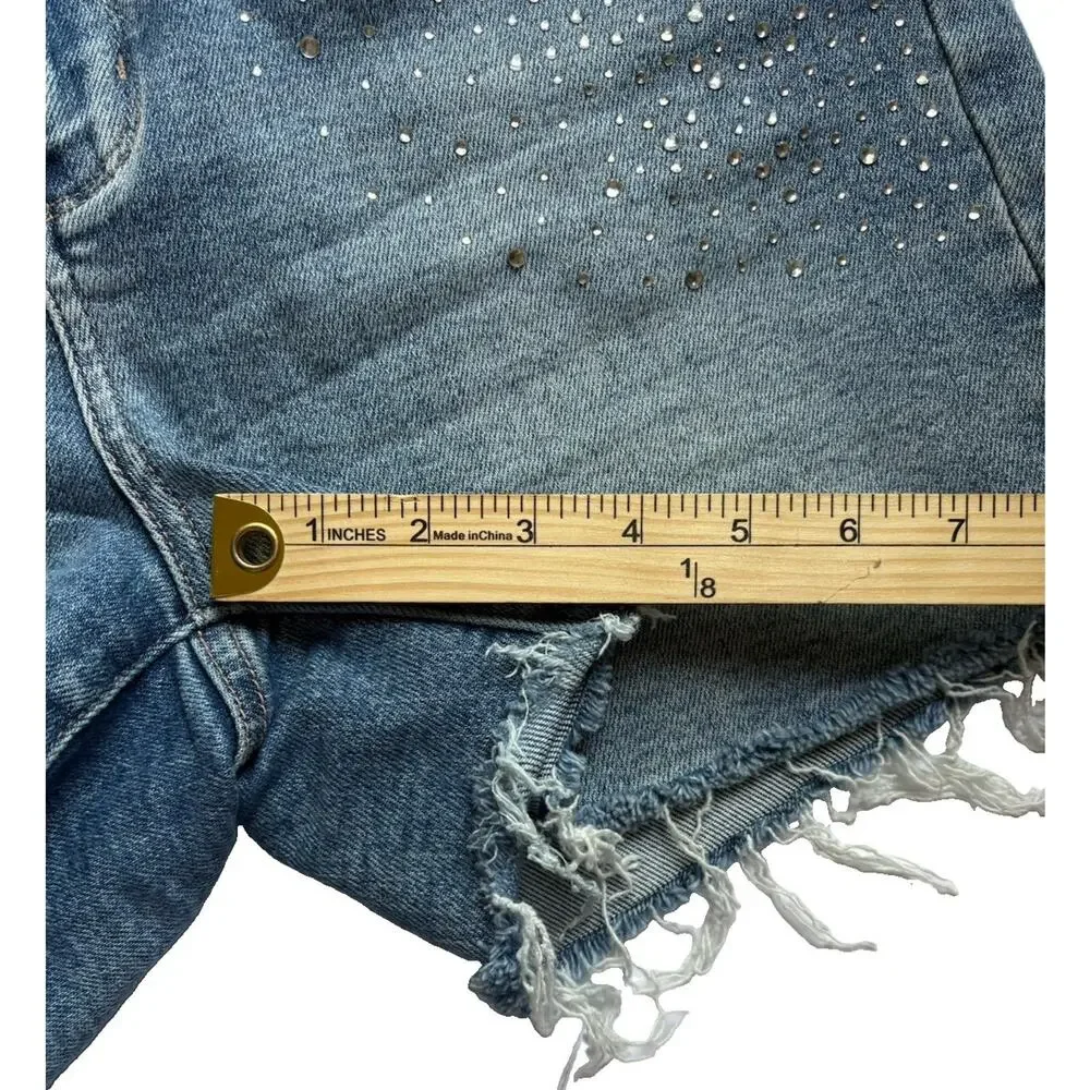Judy Blue High Waist Rhinestone Cut Off Denim Shorts Womens 31 Embellished